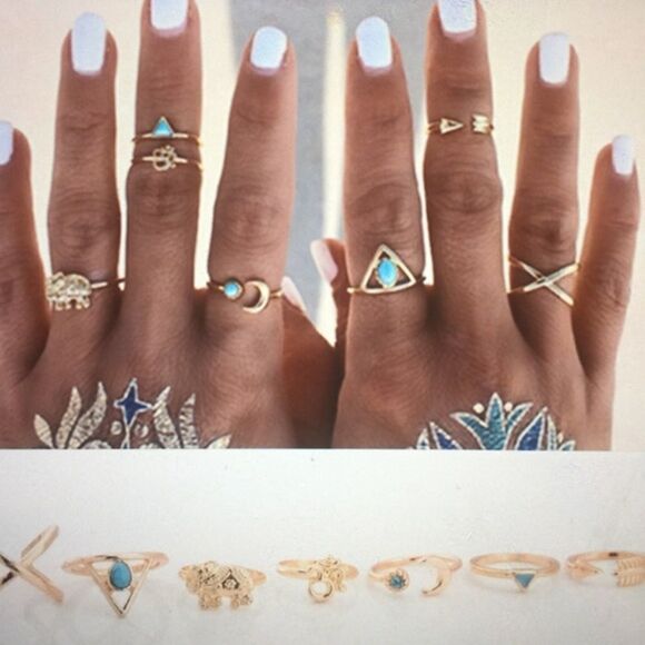 🎁 1 HR sale🎁Boho -Bohemian Midi Ring set - Picture 1 of 7